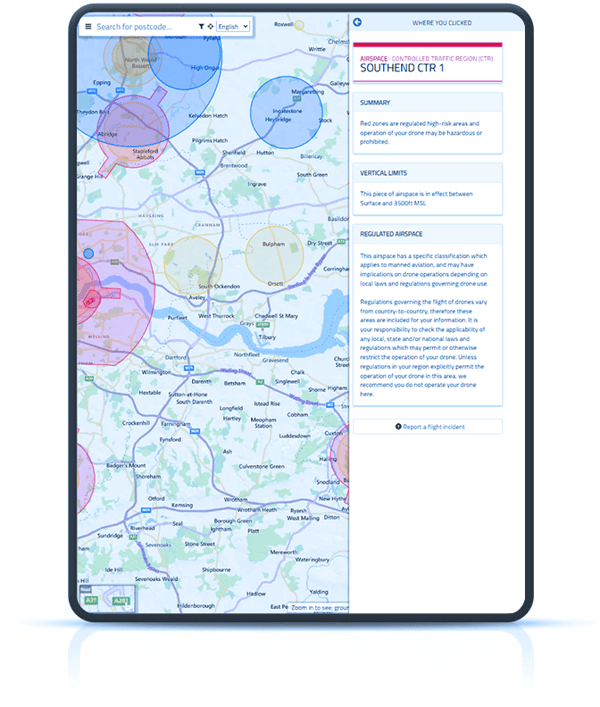 London airspace restriction display on tablet