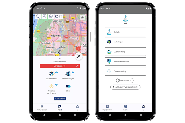 GoDrone flight planning and profile screens on Android