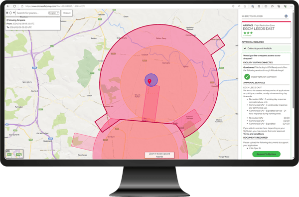 Drone approvals at Leeds East airport on Dronesafetymap.com