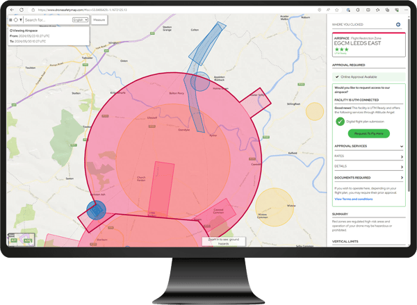 Drone approvals at Leeds East airport on Dronesafetymap.com